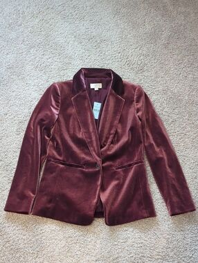 LOFT Velvet Single-Button Blazer in Wine